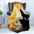 thumbnail image 4 of Wolf Soft Flannel Fleece Throw Blanket, Howling Animal Silhouette at the Top a Hill Full Moon at the Night Time Print, Cozy Plush for Indoor and Outdoor Use, 60" x 80", Yellow and Black, by Ambesonne, 4 of 5