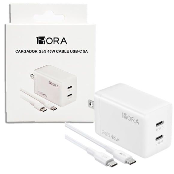 Turbo Cargador Tipo C, Carga Ultrarápida PD 45W con 1 metro de Cable Tipo C 5A