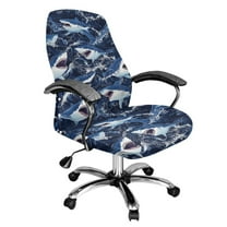 Renewold Shark Sea Wave Office Chair Cover Spandex Computer Desk Chair Cover Anti-slip Decorative High Back Chair Slipcover with Elastic Bottom Home Office Decor, L