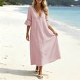 thumbnail image 4 of ClodeEU Women's V Neck Cutout Flare Short Sleeve Midi Dress ,Elegant Casual Loose Summer Dress Pink,Women's Plus M, 4 of 7