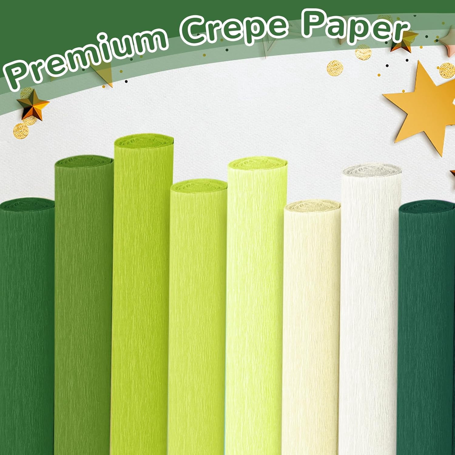 Crepe Paper Streamers 8 Rolls, 10 x 98Inch 8 Green Colors Crepe Paper Sheets for DIY Gift Colourful Paper Flower Wrapping Paper Crafts Birthday Wedding Holiday Party Decorations