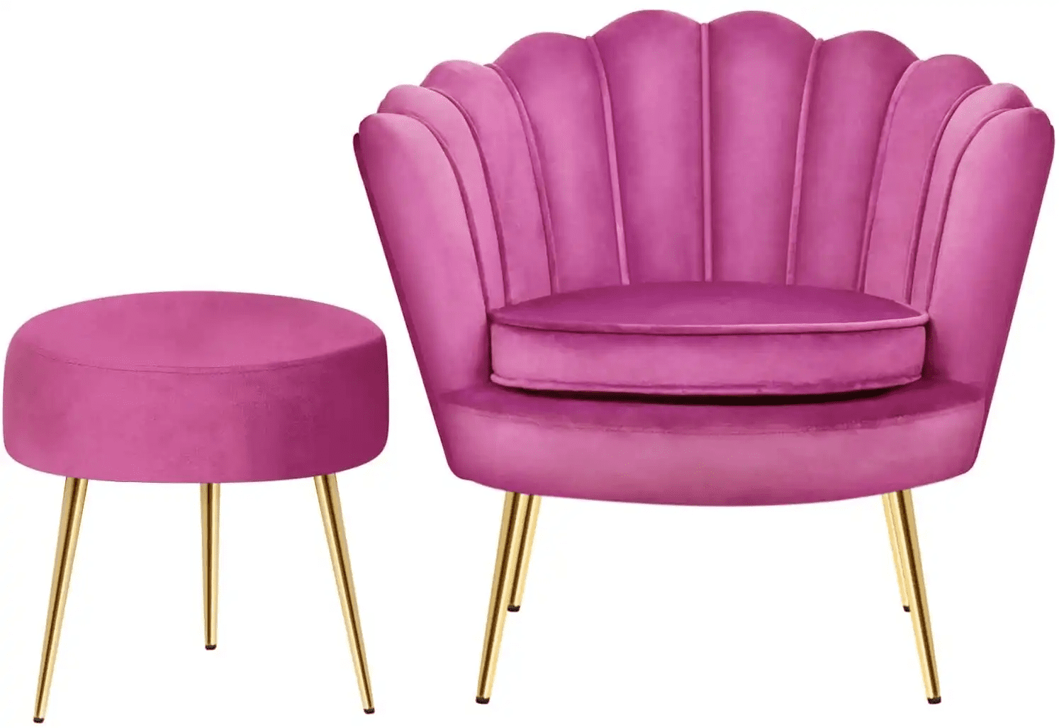 Magshion 2PCS Accent Chair Footstool Set, Tufted Velvet Single Seat