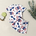 thumbnail image 2 of Bysome 4Th Of July Girls Outfit Set Striped Print Short Sleeve Crew Neck With Shorts Summer Independence Day Casual Girl Outfit Size 9-10 Years Blue, 2 of 5
