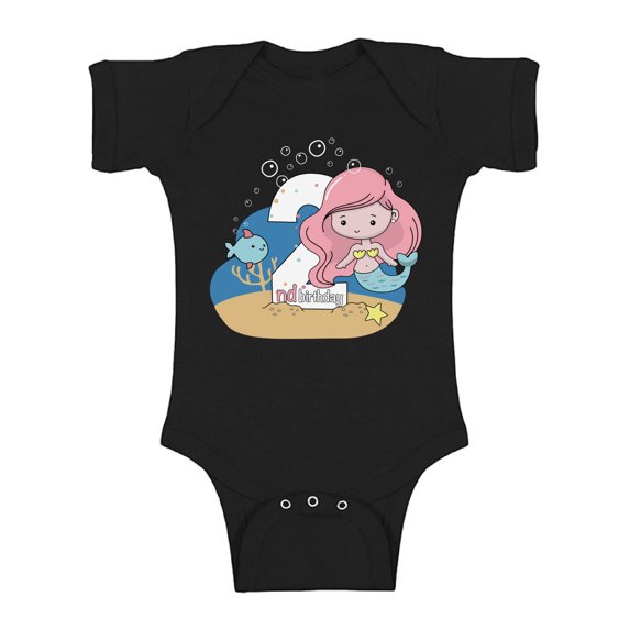 Awkward Styles Mermaid Birthday Baby Bodysuit Short Sleeve Mermaid Gifts for 2 Year Old Mermaid Birthday Girl One Piece Top Baby Girl Mermaid Outfit 2nd Birthday Party I'm Two Bodysuit for Baby