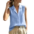 thumbnail image 2 of Yrmaups Loose Fit Sleeveless Button Down Vest for Women, Casual Collared Top, Soft Comfort Tank for Beach Vacation Office Daily Wear, Light Blue S, 2 of 8