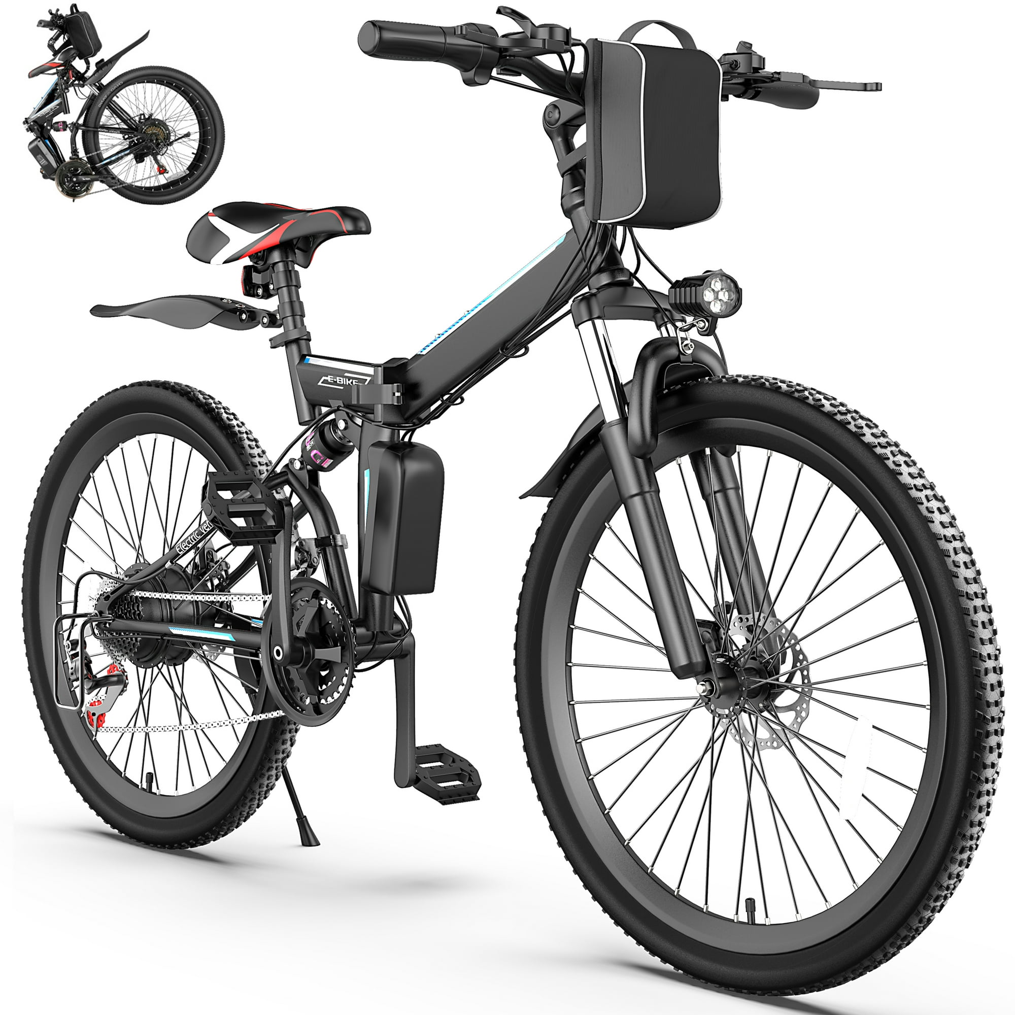 Vivi 500W 26″ 21 Speed Adult Foldable Electric Commuter Bicycle with 48V Battery, Full Suspension