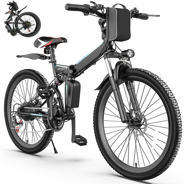 Gocio 500W 26″ 21 Speed Adult Foldable Electric Mountain Bike with 48V Battery, Full Suspension