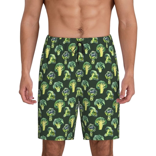 Fotbe Broccoli 3 Pantalones Cortos de Pijama para Hombre, Ropa de Dormir, Pantalones de Pijama Cortos para Hombre-Small