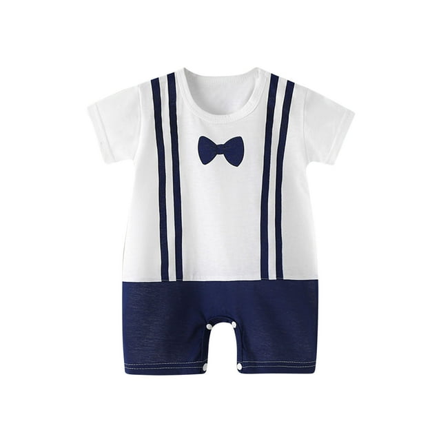 0-2T Baby Clothes Rompers Toddler Boys Short Sleeve Printed Colour T-Shirt Round Neck Jumpsuit Romper Dark Blue