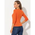 thumbnail image 4 of INSPIRE CHIC Women's V Neck 3/4 Sleeves Solid Knitted Buttons Decor Ruched Top X-Large Orange, 4 of 5