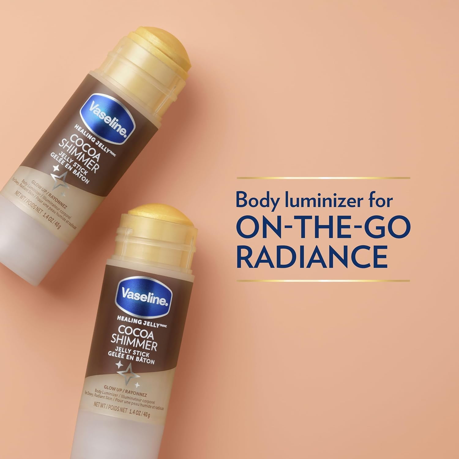 Vaseline Cocoa Shimmer Jelly Stick GLOW UP Body Luminizer For Dewy Radiant Skin 1.4 oz - 3 Count