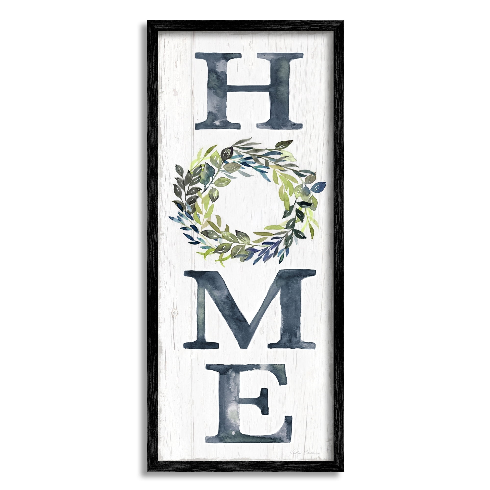 Stupell Industries HOME Sign Garland Twig Plant Leaves ,10 x 24, Design by Kristen Brockmon