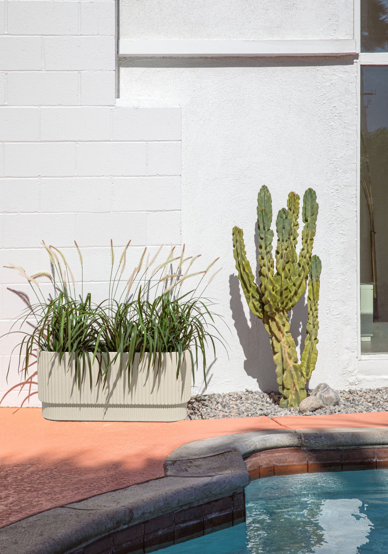 Veradek Demi Series 30" Long Plastic-Stone Planter - Sand