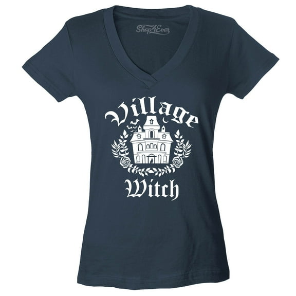 Shop4Ever Women's Village Witch Spooky Halloween Witches Slim Fit V-Neck T-Shirt XX-Large Charcoal