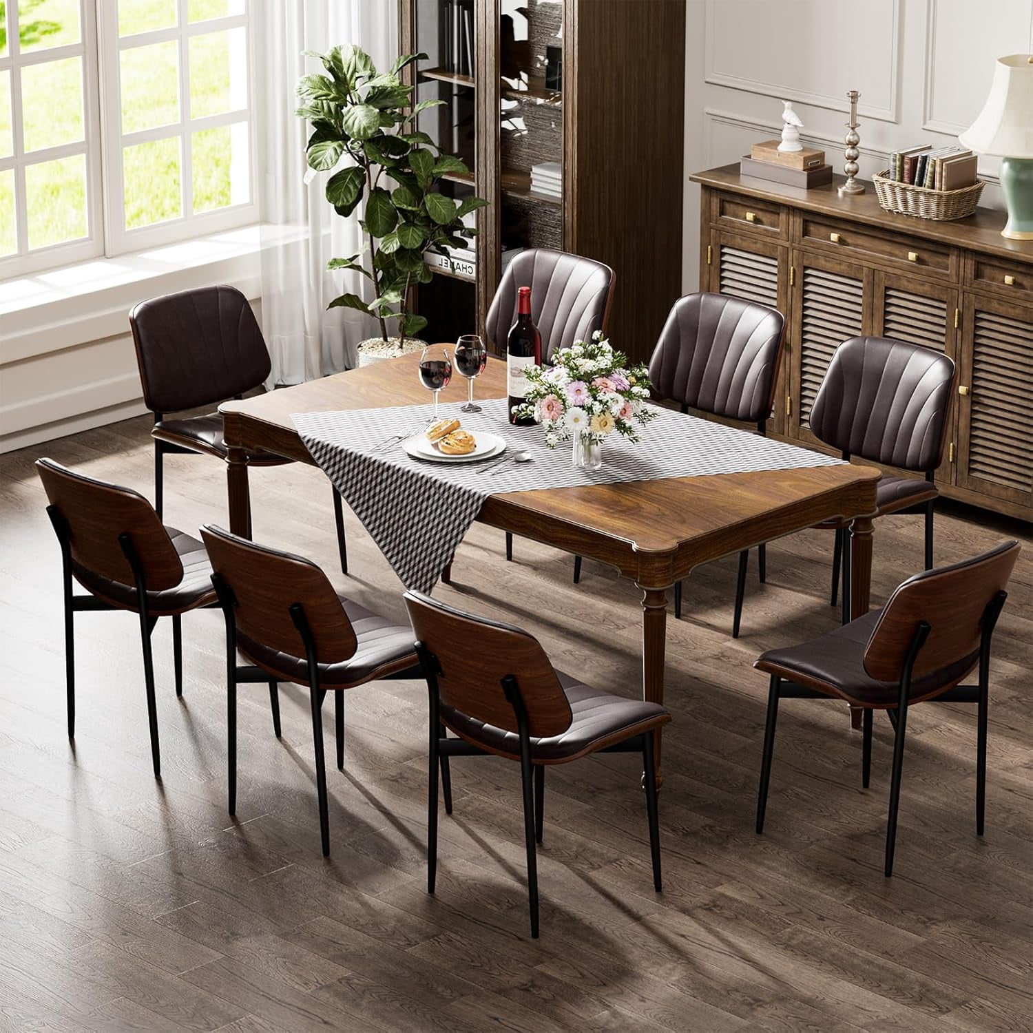 GIKPAL Dining Chairs Set of 2 PU Faux Leather Walnut for Mid-Century Modern Kitchen & Dining Room,Brown
