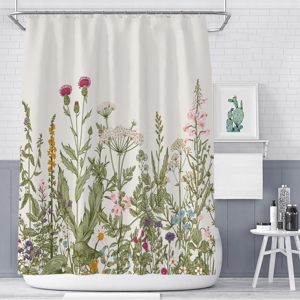 Flowers Waterproof Shower Curtain Bathroom Decor Sets With Hooks