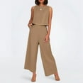 thumbnail image 2 of Women's Solid Color Linen 2 Piece Set Sleeveless Crop Top With Buttons And Wide Leg Pants Womens Pants, 2 of 8