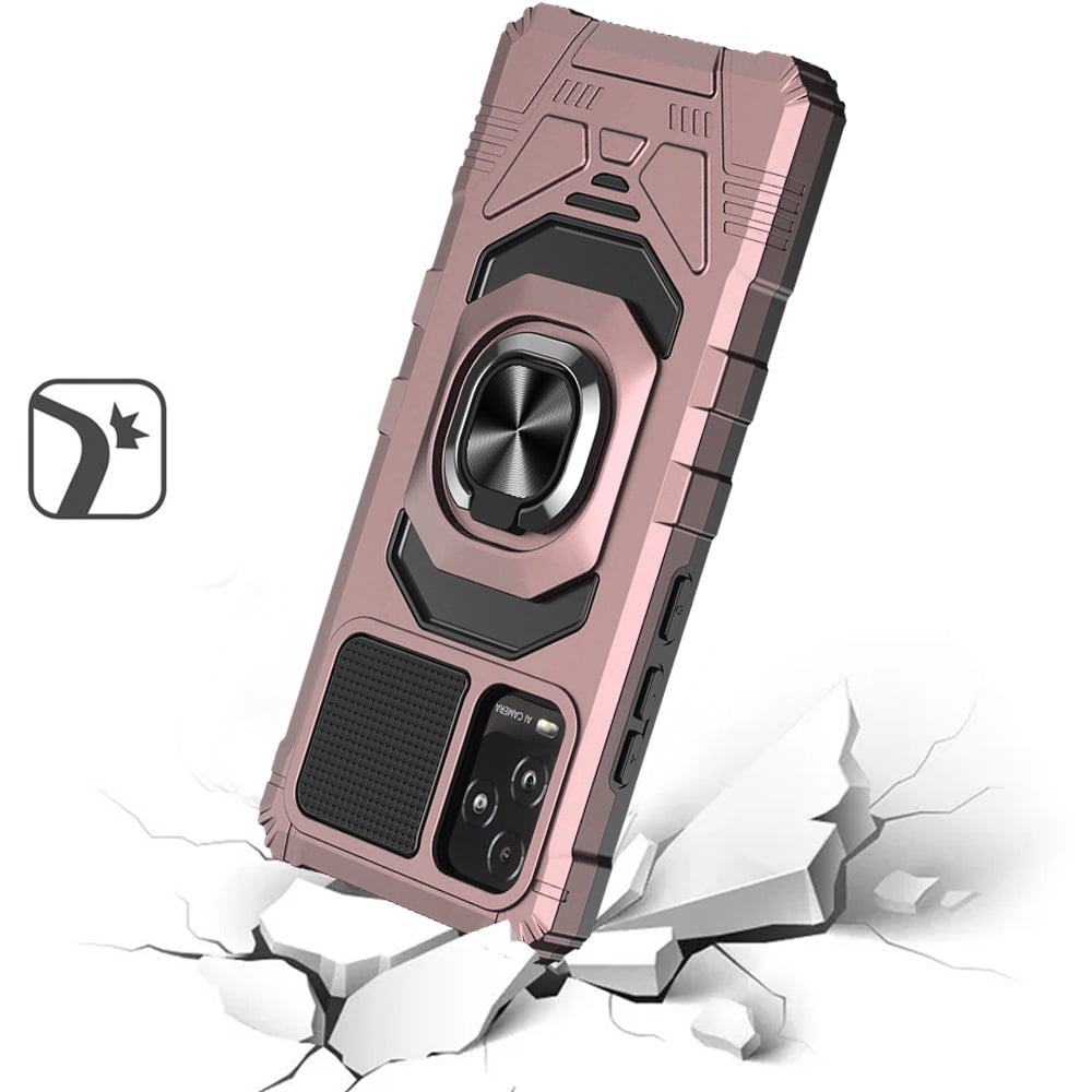 For BLU View 5 Pro Hybrid Dual Layer with 360° Rotate Magnetic Ring Stand Holder Kickstand TPU Rugged PC Shockproof Cover ,Xpm Phone Case [ Rose Gold ]