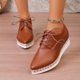 thumbnail image 6 of Women's Casual Loafers, Soft Soled Middle Heels Shoes, Versatile Indoor Outdoor, Adjustable Lace-Up, Comfortable All-Day Wear, Trendy Espadrille Detail, Perfect for Work and Weekend Brown D, 6 of 9