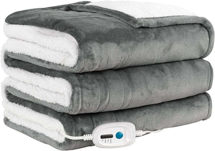 Heated Blanket Fleece Electric Throw Blanket Fast Heating grey 62
