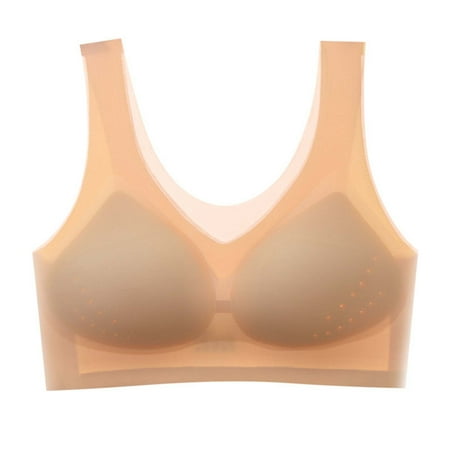 Ousvtion Saving Womens Summer Thin Bras Full Coverage Bralettes One Smooth U Bra Hide Back Fat Brassiere Breathable Sports Underwear Deals Beige X-Large