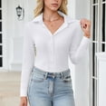 thumbnail image 3 of Womens Button Down Blouse Fitted Stretch Long Sleeve Notch Collar Office Work Dress Shirts Business Casual Top (M, White), 3 of 7