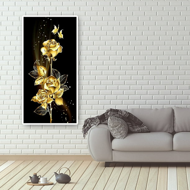 Cuadros Decorativos Flor dorada, bordado de diamantes redondo completo, pintura de diamantes de imitación, arte de punto de cruz Ehuebsd Nuevos Originales