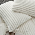 thumbnail image 3 of Fluffy Duvet Cover Set - Ultra Soft Plush Shaggy Comforter Cover Twin Size, Warm Flannel Fleece Bed Sets for Winter, 2 Pieces (Striped Pattern, Coconut White), 3 of 18