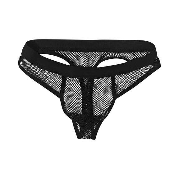 USNSM Men's Thongs Mesh Underwear Breathable See Through Hollow Out Underwear Mens Jockstraps Underwears Black L