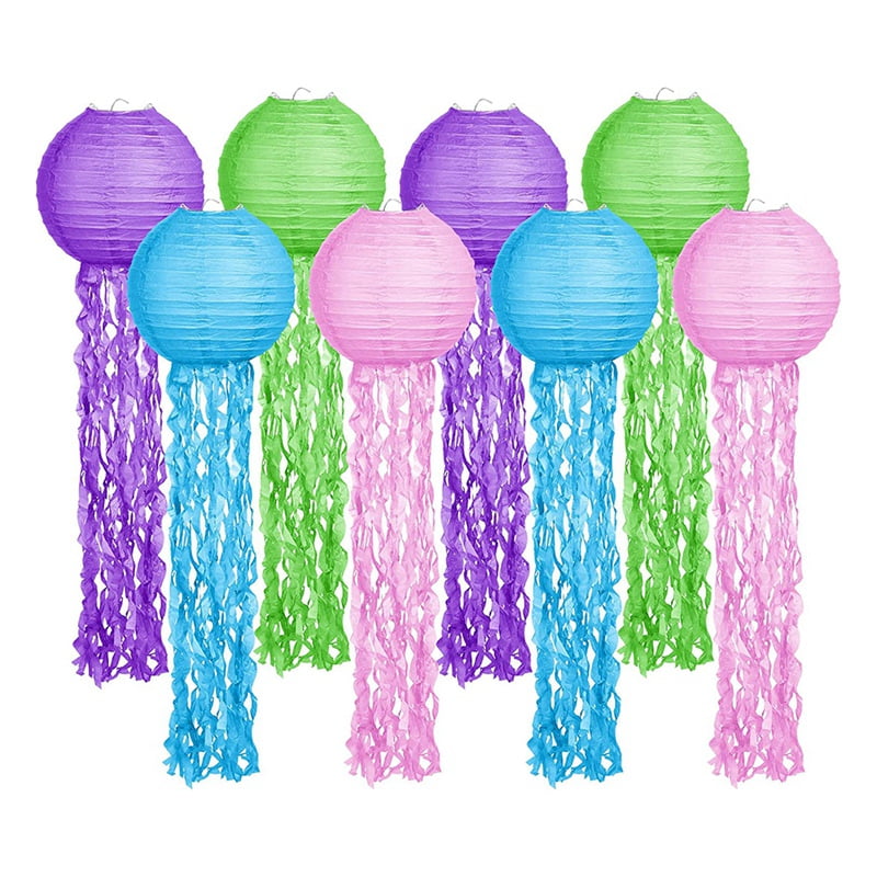 8 Piece Paper Lantern Party Decorations Pink Purple Blue Green Mermaid