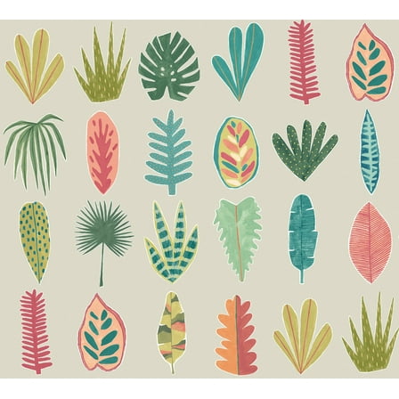 ohpopsi Leaf Boogie Neutral Tropical Mix Unpasted Non Woven Wallpaper, 19.7-in by 33-ft., 54.2 sq. ft.