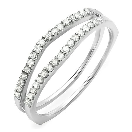 Dazzlingrock Collection 0.25 Carat (ctw) 10K White Diamond Enhancer Guard Wedding Band 1/4 CT, White Gold, Size 7