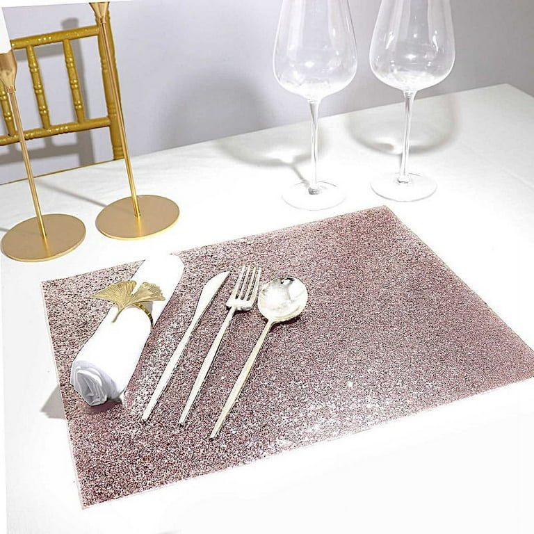 BalsaCircle 6 Pieces Rose Gold 16 Rectangle Glitter Faux Leather Placemats  Party Decor 