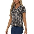 thumbnail image 4 of INSPIRE CHIC Women's Plaid Shirts Point Collar Button Down Blouses L White Dark Blue, 4 of 6