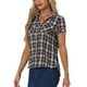 thumbnail image 4 of Camisas de cuadros para mujer Inspire Chic, con cuello de punta y botones, talla XS, blanco y azul oscuro, 4 of 6