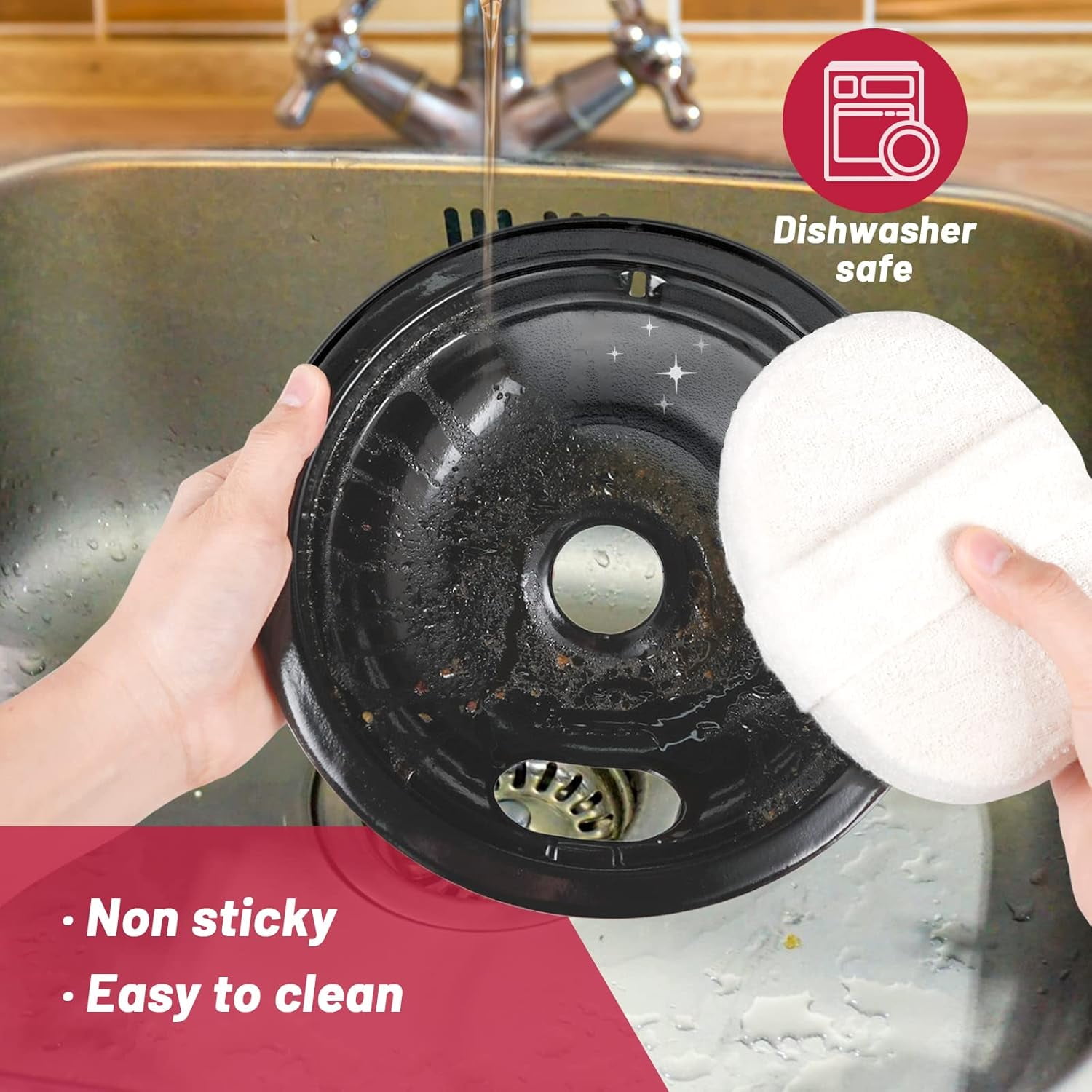 Black Stove Drip Pans, 10% Energy Save by Enamel Spraying Prevent Bending and Rust - Include 2 6'' Burner Drip Pans and 2 8'' Drip Bowl