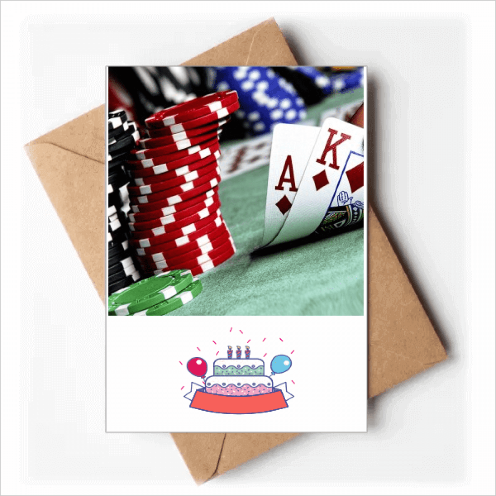 Scattered Poker Gambling Photo Chips Happy Birthday Greeting Cards