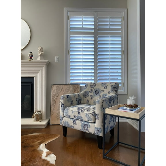 Bronte Accent Arm & Club Chair-Woven Indigo Blue Floral Fabric Upholstering, Modern Living Room Bedroom Office Chair