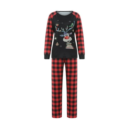 

Listenwind Family Christmas Pyjamas Matching Sets Elk Print Tops and Plaid Bottoms Holiday Long Sleeve Sleepwear for Women Men Kids Baby