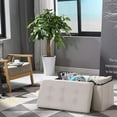 thumbnail image 5 of 30 Inches Storage Ottoman Bench, Faux Leather Ottoman with Storage, Folding Bench Shoe, Foot Rest Stool, for Living Room, Beige, 5 of 6