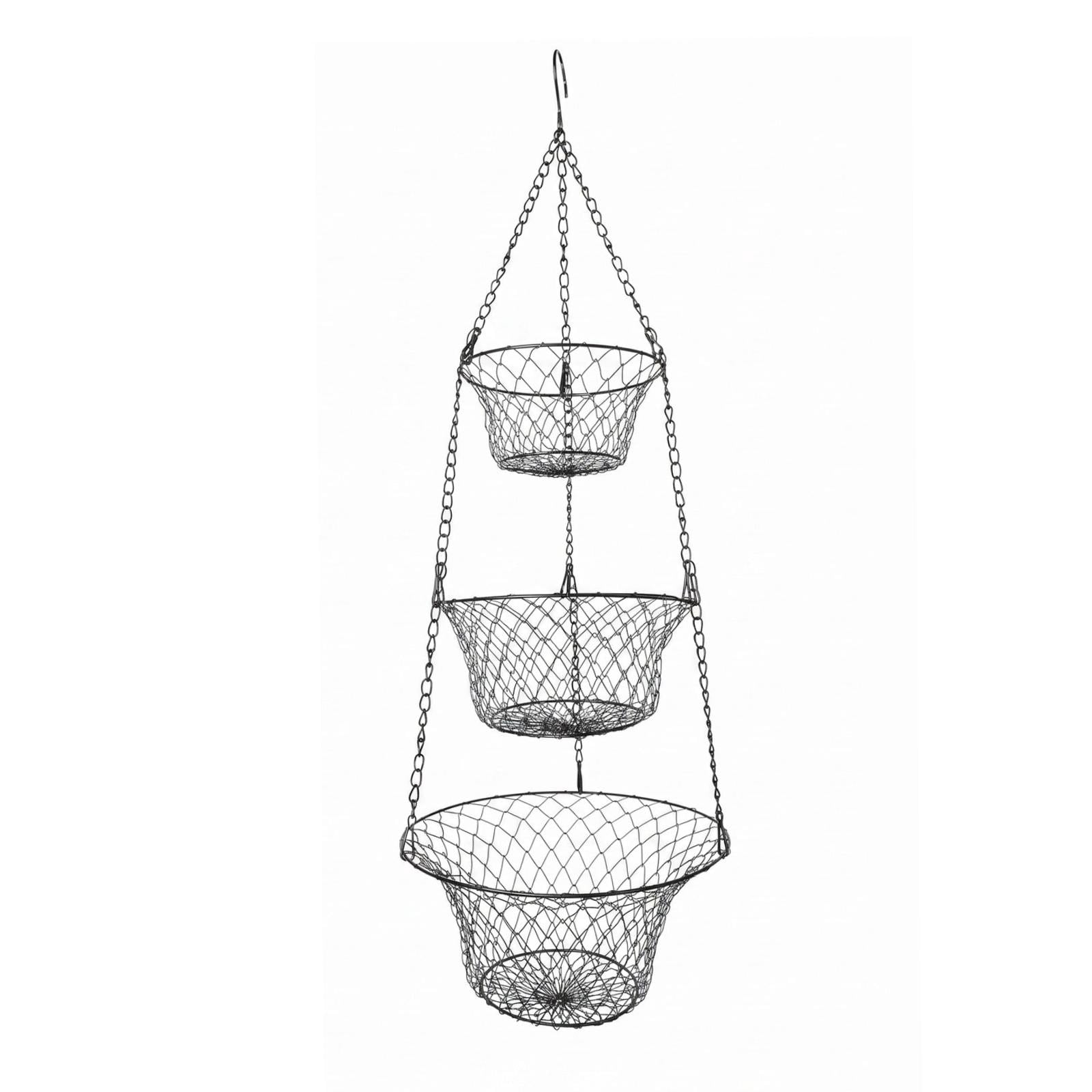 Baoblaze 3 Tier Hanging Fruit Basket Fruit Organizer Metal, Versatile, Heavy Duty, Sturdy Black