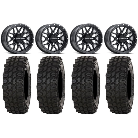 Raceline Krank 14" Wheels Black 28" XComp ATR Tires Sportsman RZR Ranger