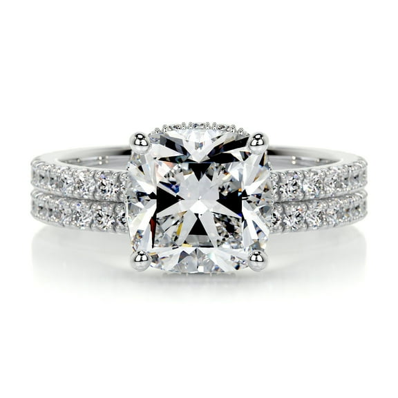 Edge Jewel Cushion Cut Hidden Halo Dual Eternity Ring for Her - 2 Ct Lab-Created Simulated Diamond - 14K White Gold Plated Prong Setting - Thoughtful Gift for Special Moments