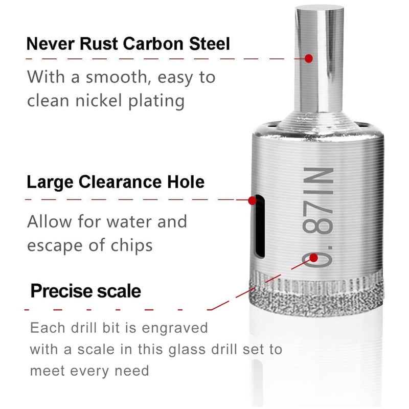 15-Pc Diamond Hole Saw Kit with Drill Guide, 6-50mm Tile & Glass Drill Bit Set for Porcelain & Marble