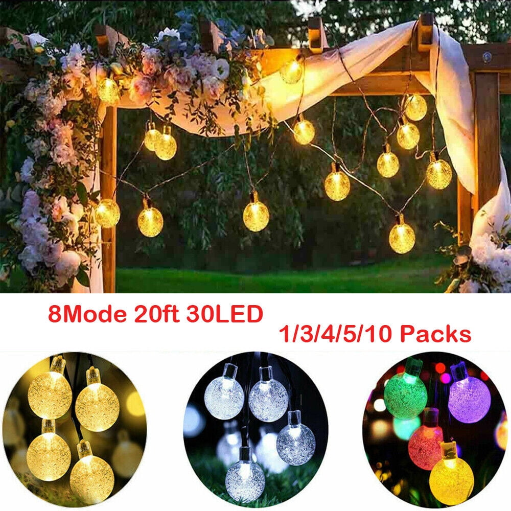 Solar 20ft 30LED String Ball Light Outdoor Waterproof Garden Path Yard