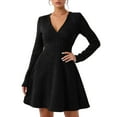 thumbnail image 3 of Stichou Womens Sweater Dress 2025 Fall Long Sleeve V Neck A Line Fit and Flare Ribbed Short Dresses Knit Outfits Black XL, 3 of 6