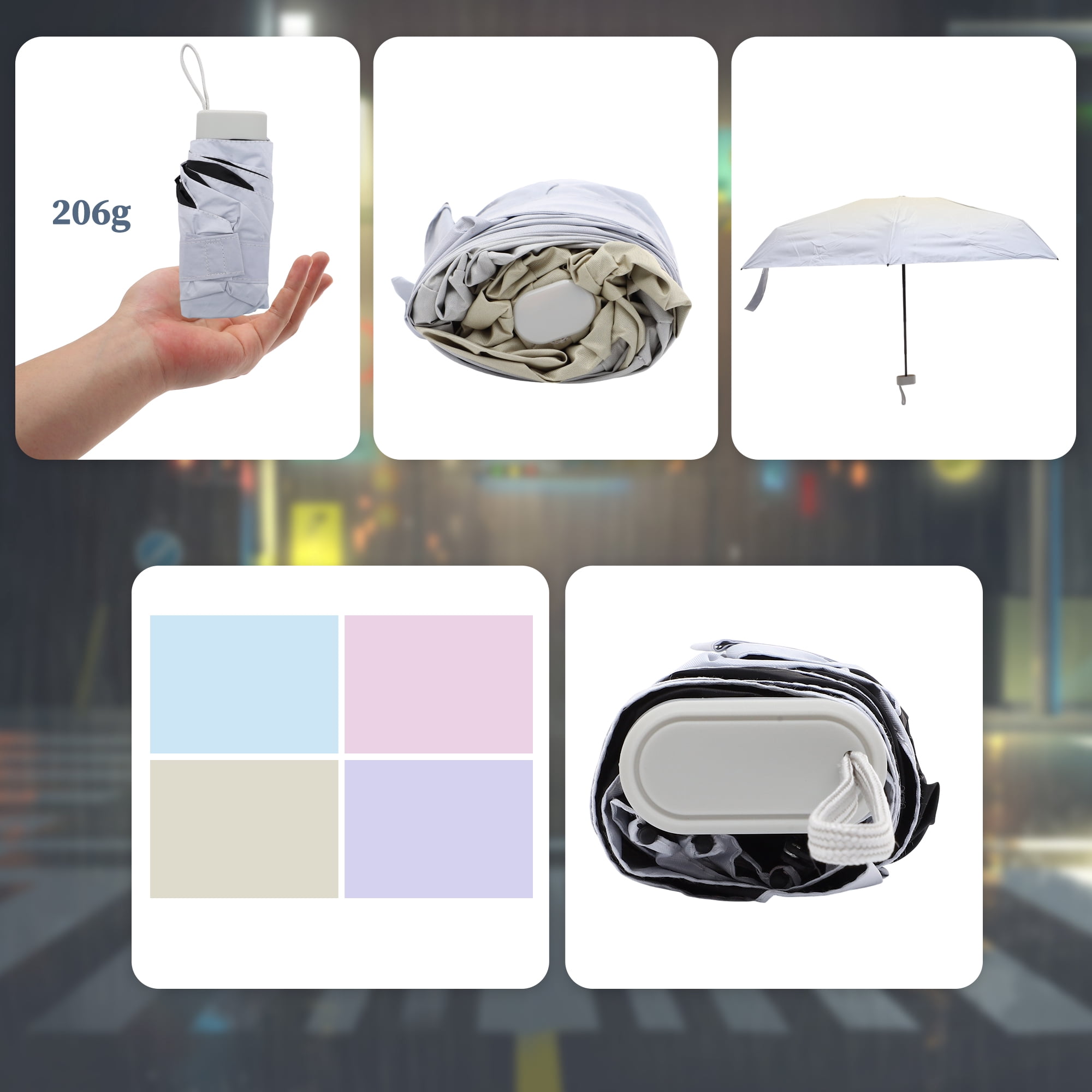 Unique Bargains Lightweight Mini Compact Windproof Folding Umbrella Beige [Flat Handle]