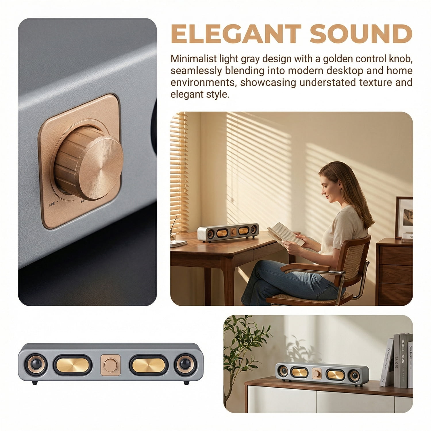 RIDWIND Retro Wood Bluetooth Speaker, Portable Vintage Wireless Speaker with 10W Stereo Sound, Mini Desktop Speaker for Home, Cafe, Office,Gray