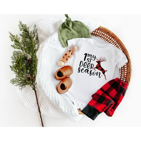 Bella Canvas with My 1St Deer Season Deer Season Plaid Deer Hunting Baby Gift Cool Baby Clothing Cute Baby Boy or Girl Bodysuit Gift