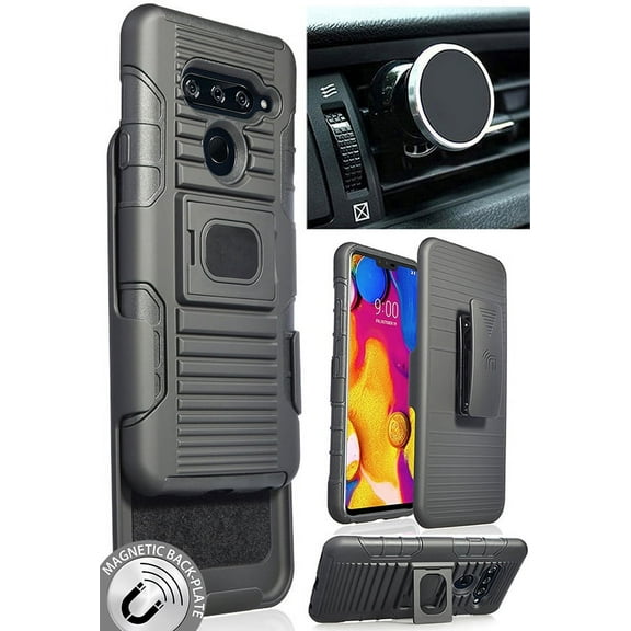 Case/Mount/Clip for LG V40, Nakedcellphone Black Ring Grip Case Cover   Belt Hip Holster Stand   Magnetic Car Holder for LG V40 ThinQ (V405QA7, LM-V405UA, V405TAB)